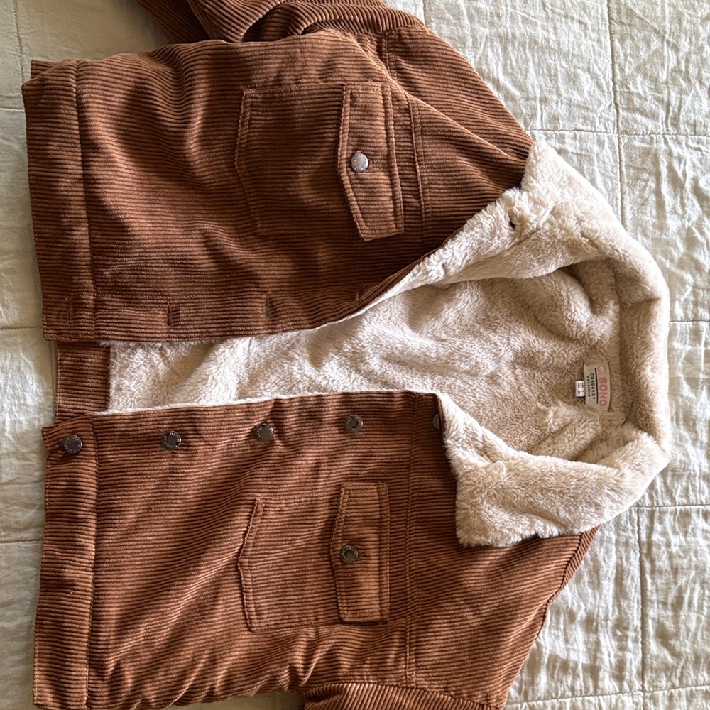 Ci Sono Brown Corduroy Puffer Jacket with Cream Sherpa Lining